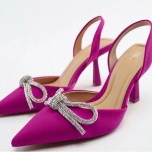 Zara Pink Heels with Crystal Bow